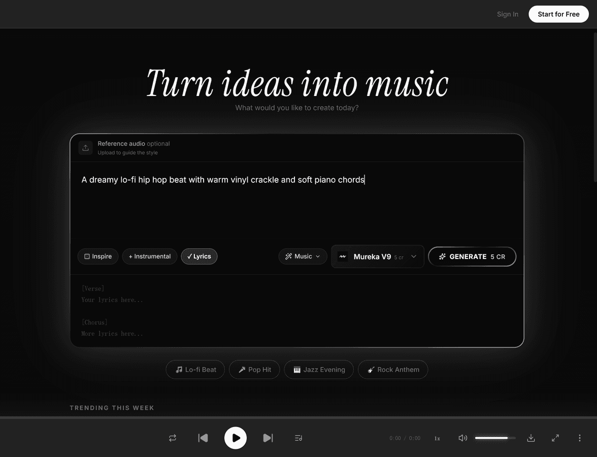 Mureka V9 lyrics mode in MeloLab