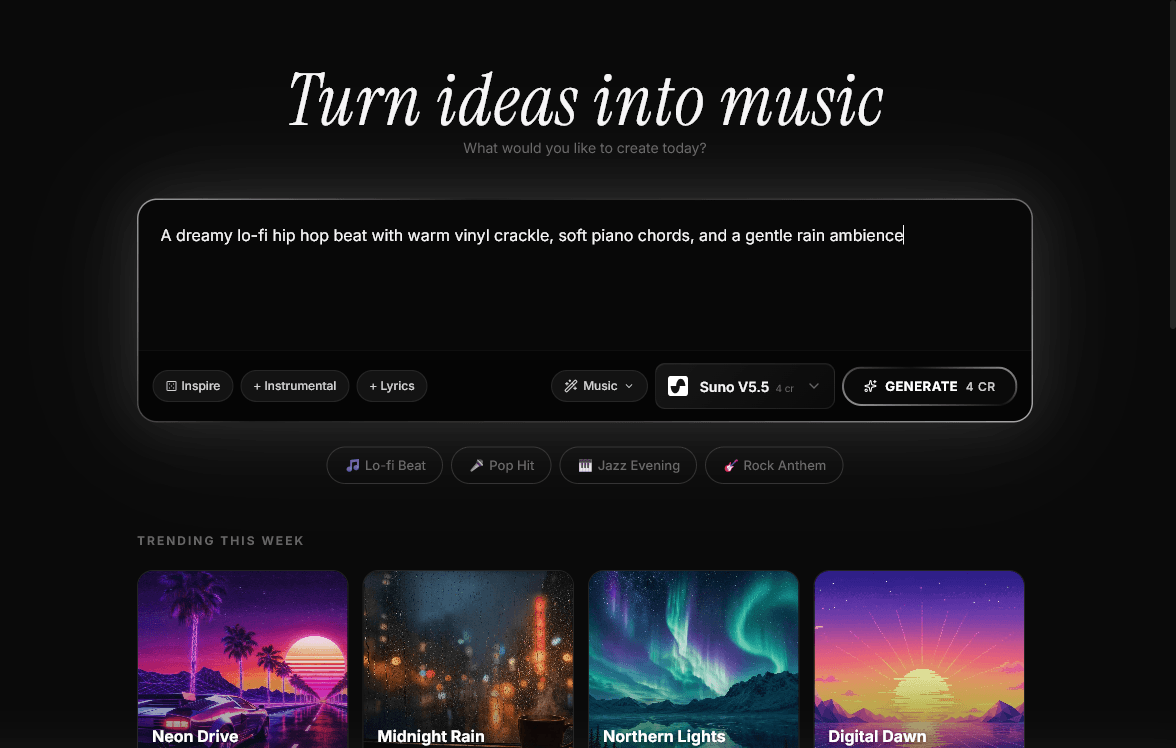MeloLab prompt input filled with MusicGen song description